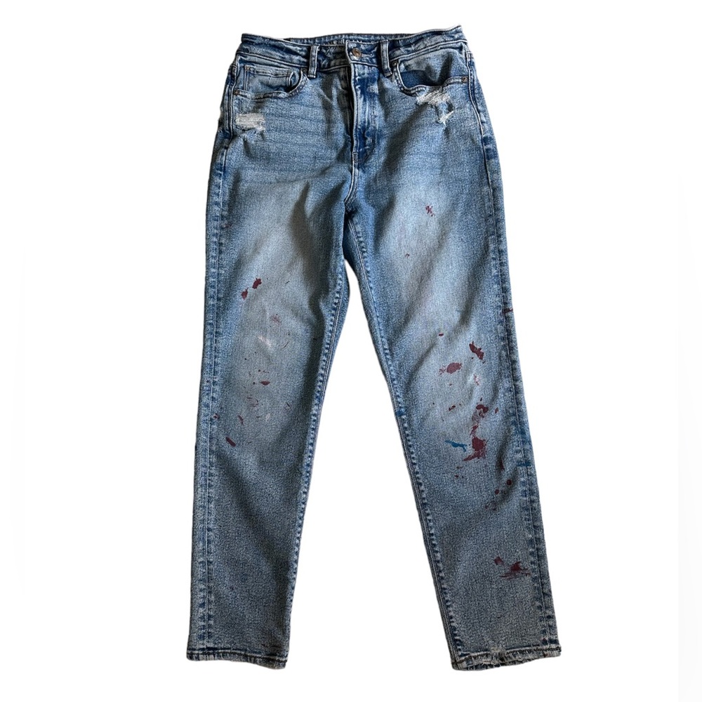 American Eagle Mom Distressed Jean Self Paint Splatter Size 6